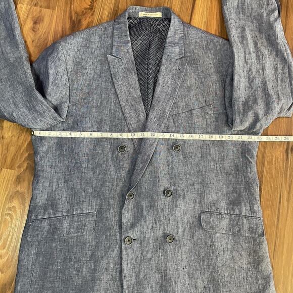 Joseph Abboud JOE Men’s 44 R Double Breasted 100% Linen Blazer - Heathered Blue - Picture 8 of 10